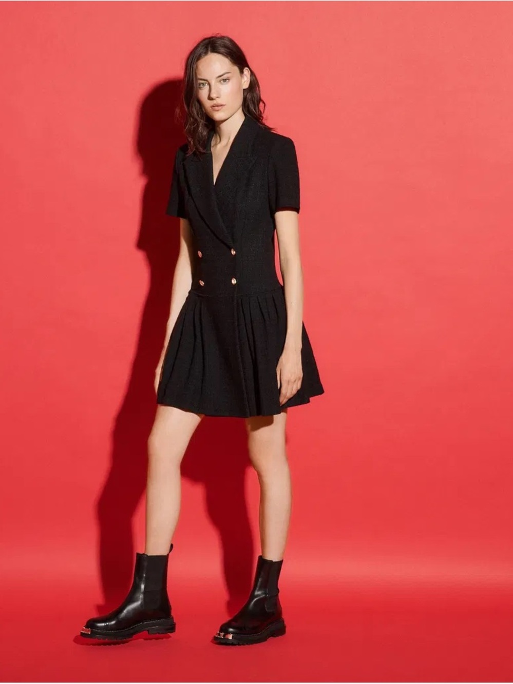 SANDRO! Double-Breasted Black Short Sleeve Blazer Dress